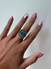 Antique Emerald & Diamond Halo Ring