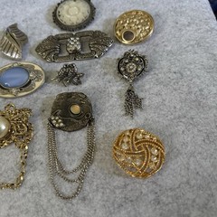 Vintage Jerusalem MOP Star Brooch 935 Silver Brooch plus 9 Brooch Costume Lot