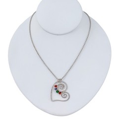 Vintage Sterling Silver 925 Glass Bead Pendant Spiral Heart Necklace 18.5″