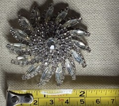 Vintage 1950s Starburst Clear Rhinestone Brooch Pin Silver Tone