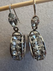 Vintage JMS 10K White Gold & Marquise Rhinestone Dangle Earrings – 5.7 GM – 1950
