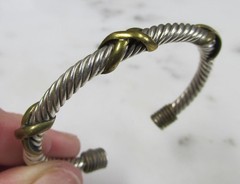 Vintage Sterling Silver Twist Cuff Bracelet w/ Brass Accents ~ 31.8g ~ 8-D708