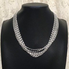 Vintage Multichain Necklace Bracelet Set Silver Tone Statement Jewelry