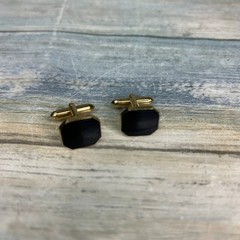 Swank Vintage Cuff Links Black Gold Tone Groom or Groomsman Cuff Links