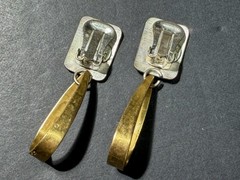 Vintage Modernist Mixed Metal Dangle Earrings Hoops Clip-on Marked “USA” Jewelry
