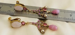 Vintage Miriam Haskell Baroque Art Glass Rose pink Clip On Earrings