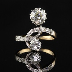Vintage Style Twisted Two Stone Ring 2.1Ct Simulated Diamond 14k White Gold Over