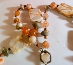 VTG Chunky Statement Stone And Metal Necklace Cream And Orange Colored Stones