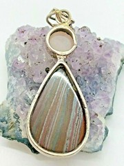 Vintage Sterling Silver Tiger Iron Rose Quartz Teardrop Pendant 8.2 Grams