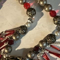 roxsann Multi-strand Glass Heart/Charms Beaded Pendant Chain Necklace Vtg