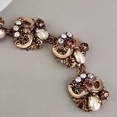 Vintage Rhinestone Bracelet Clip Earrings Set AB Western Germany Filigree Enamel
