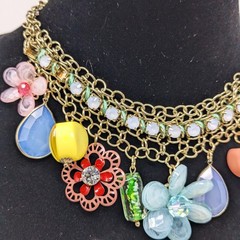 Multicolor Statement Necklace Layered Boho Bib Charm Flowers Eclectic Colorful