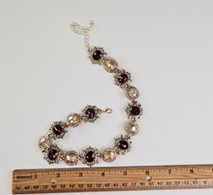 Simulated Chocolate Garnet & Aurora Borealis Rhinestone Choker Necklace 17″