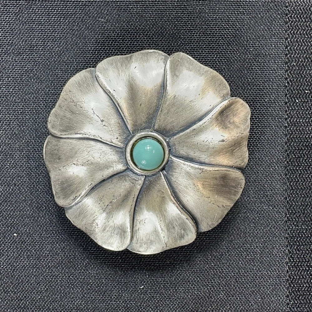 Vintage Revlon Jontue Solid Perfume Compact Flower Turquoise Cabochon Pendant