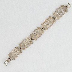 Vintage Germany Bracelet Tropical Seahorse Parrots Palm Trees Silver Tone 7″