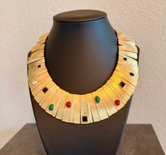 Les Bernard Jeweled Cabochon Egyptian Inspired Gold-Tone Finish Collar Necklace
