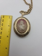 Vintage Cameo Locket Necklace 26in Gold Tone And Barrel Clasp