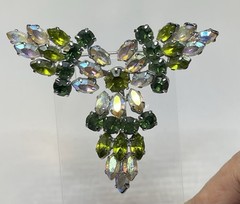 Made In Austria Big Crystal Green Vintage Brooch Silver Tone