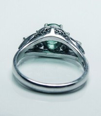 Vintage Green Tourmaline Cushion Baguette Diamond Platinum Ring Estate