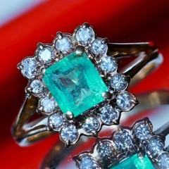 14k rose gold 0.78ct natural diamond sz 4.25 ring emerald vtg treated 2.50g 3823