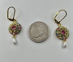 Vintage Upcycled Made with Pastel Swarovski Crystals Goldtone Leverback Earrings
