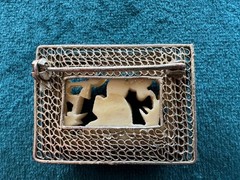 Antique Chinese Silver Tone Highly Detailed 3D Hand Carved Pin / Brooch