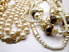 Vintage 6pc Lot Faux Pearl, Silver/Gold-tone Necklaces Cuff Bracelets Rhinestone