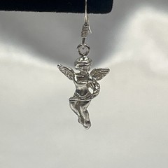 Silver 925 Cupid Cherub Angel Drop Dangel Earrings Marked HAN French Wire Hook