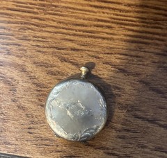 Vintage very old Round Photo Locket Pendant Gold Tone Hinged with two old photos