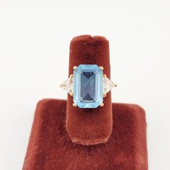 Vtg Sz 6.5 Ring Ice Blue Clear Cubic Zirconia 18KGE Gold Electroplated Jewelry