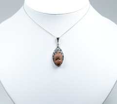 835 Silver – Antique Art Deco Pendant – Lava Stone Cameo – Marcasite