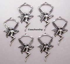 #0449 ANTIQUED STERLING SILVER PLATED PIXIE/NYMPH W/TOP HANG RING – 6 Pc Lot
