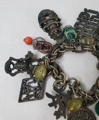 Vintage Asian Inspired Themed Chunky Charmed Bracelet 7″
