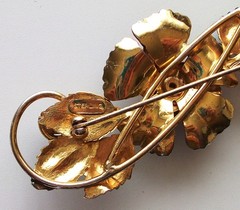 Lg.Sterling silver,Gold tone,enamel,vintage brooch,flower,purple,crystals,