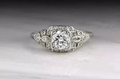 Vintage 2 Ct Round Cut LabCreated Diamond Art Deco Engagement Ring 14K Gold Over