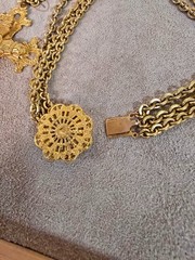 Vintage Signed Miriam Haskell Gold Tone Baroque Style Cross Pendant Necklace