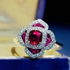 Art Deco Style Ruby Lab Created Diamond Wedding Women’s 14K White Gold FN Ring