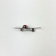 Vintage Art Deco Sterling Silver Coral Stone Brooch Bar Pin 2.4g Swirl 2” Native