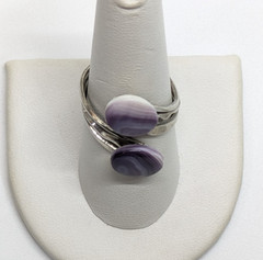 VTG Purple Wampum Shell Silver Tone Bypass Adjustable Sz 8.5 Ring Boho Seashell