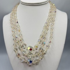 Vintage Triple Strand Cut Glass Crystal Necklace Adjustable Length ca 1950s