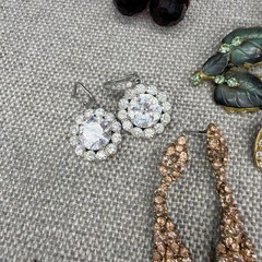 Vintage Rhinestone Earring Lot 11 Pair Dangle Leaves Crystal Monet Roman