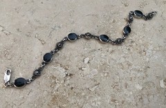 🫧✨Authentic VINTAGE 925 STERLING SILVER MARCASITE Black ONYX Station Bracelet🫧