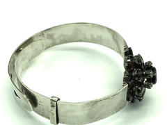 Bohemian Almandine Garnet Tiered Cluster Silver Belt Bangle Bracelet Antique