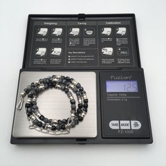 Silver Schark Handmade Sterling Silver & Snowflake Obsidian Necklace 15-18” #94