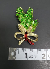 Enamel Pine Cone Fir Branch Bow Holiday Christmas Pin Brooch Gerrys Goldtone 2″