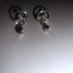 Vtg Black Rhinestone Clip On Earrings Silver Finish 3 Stone MCM