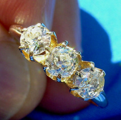 Original EARTH MINED DIAMOND 3 stone Deco Anniversary Wedding Ring Antique Band