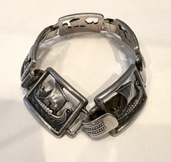 Martin Elmblad 1947 Sterling Silver Viking Ship Bracelet Stockholm 7.75 Inch