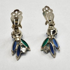 Vtg Juliana Margarita Navettes Blue Green Spray Brooch Pin Clip Earrings (READ)