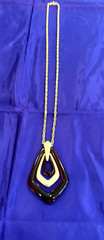 Vintage Avon Town and Country Pendant Necklace Gold Tone Brown Lucite 1974